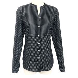 Lauren Jeans Co Black White Print Tuxedo Front Blouse Button Front Long Sleeve